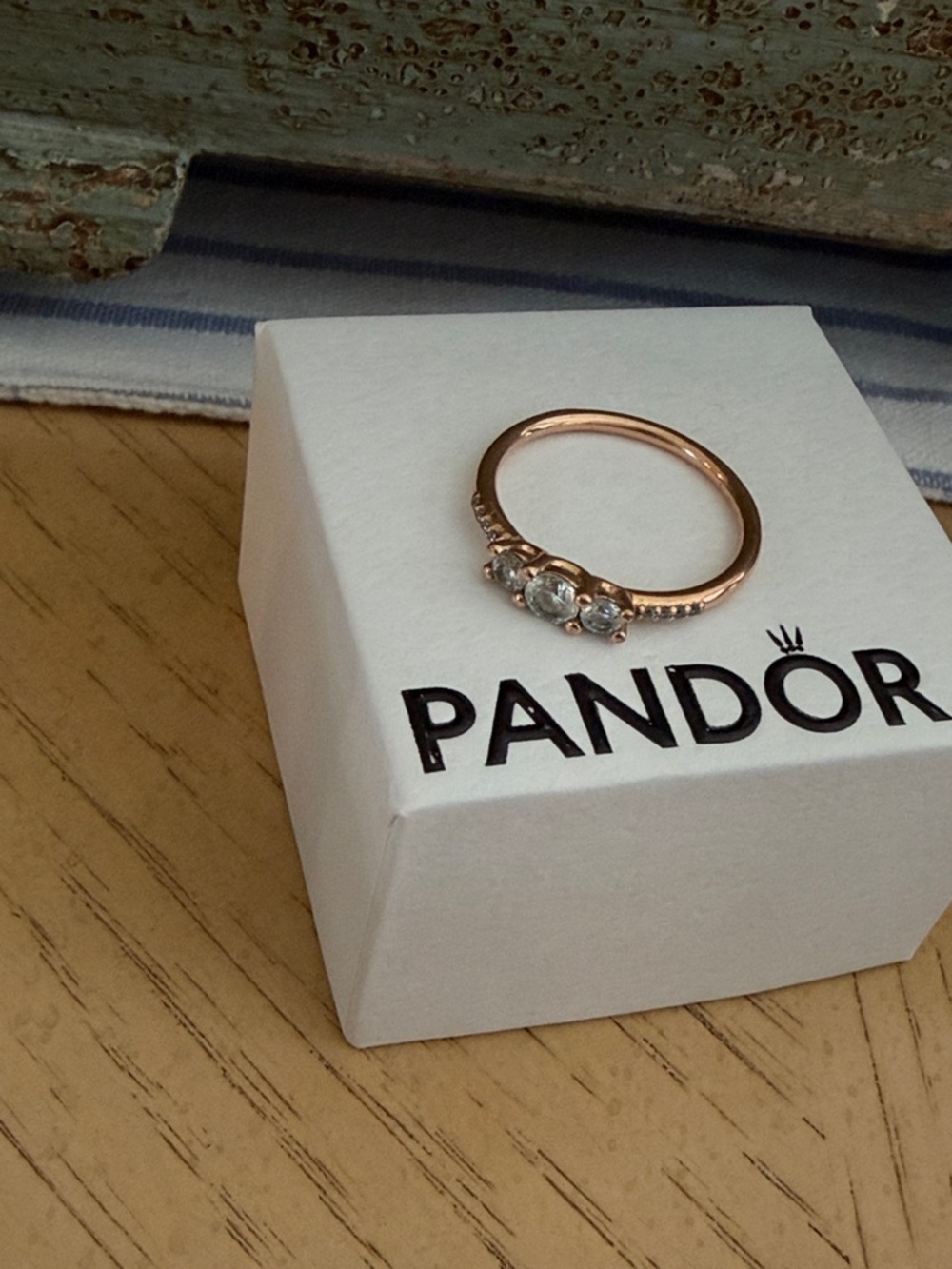 Pandora Rose Gold Ring with Three Clear Stones